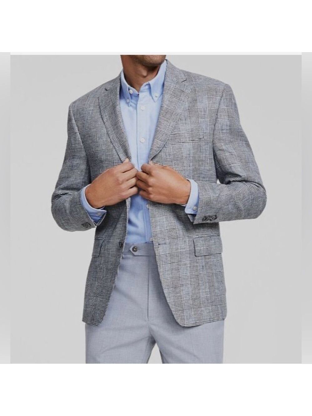 Michael Kors Men’s Black/White Plaid Classic-Fit Linen Sport Coat Blazer Jacket